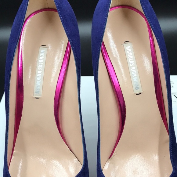 NICHOLAS KIRKWOOD Helmut Navy Suede, Metallic Fuchsia, 5.5"Heel Luxury NWT US 8 - Picture 7 of 16